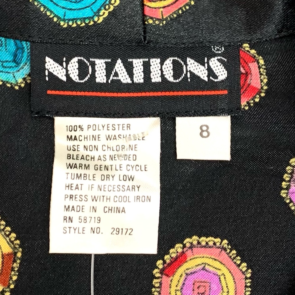 NWT Vintage “Notations” multi color gems on black print long sleeve blouse- 8 - Picture 2 of 12